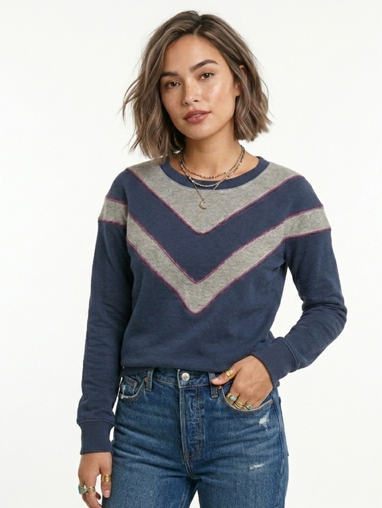 Maeve Tops - Maeve Navy Grey Pink Chevron Sweatshirt - Small